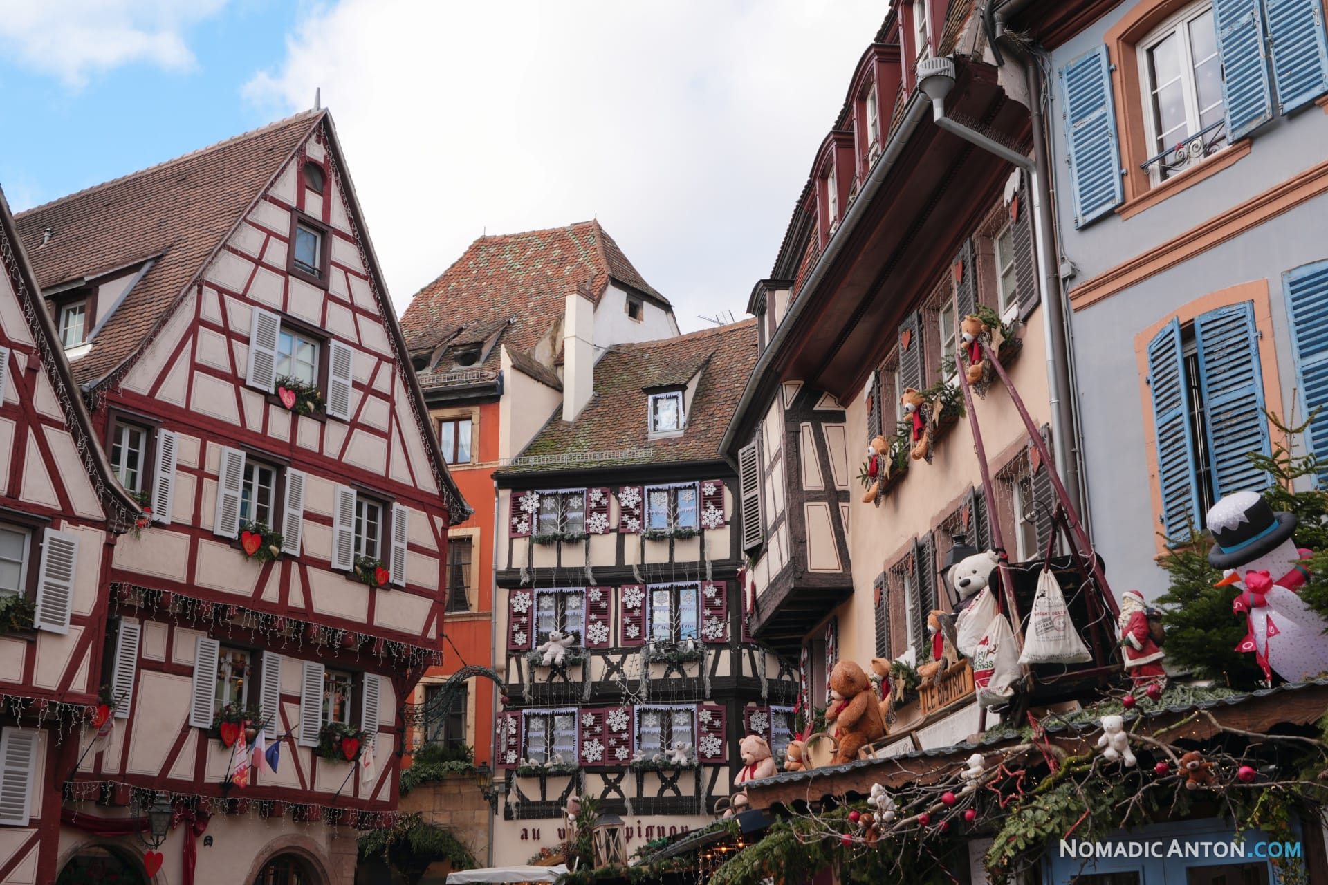Buildings with Christmas decorations in Colmar