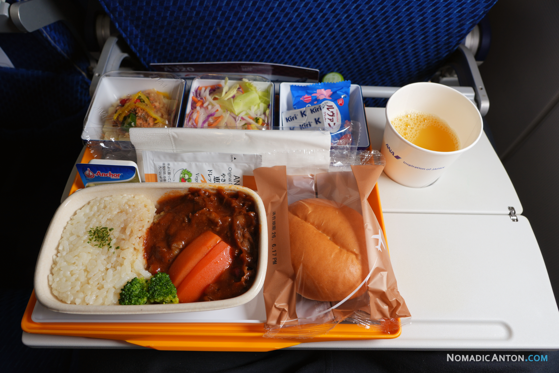 Food and drinks served during the flight