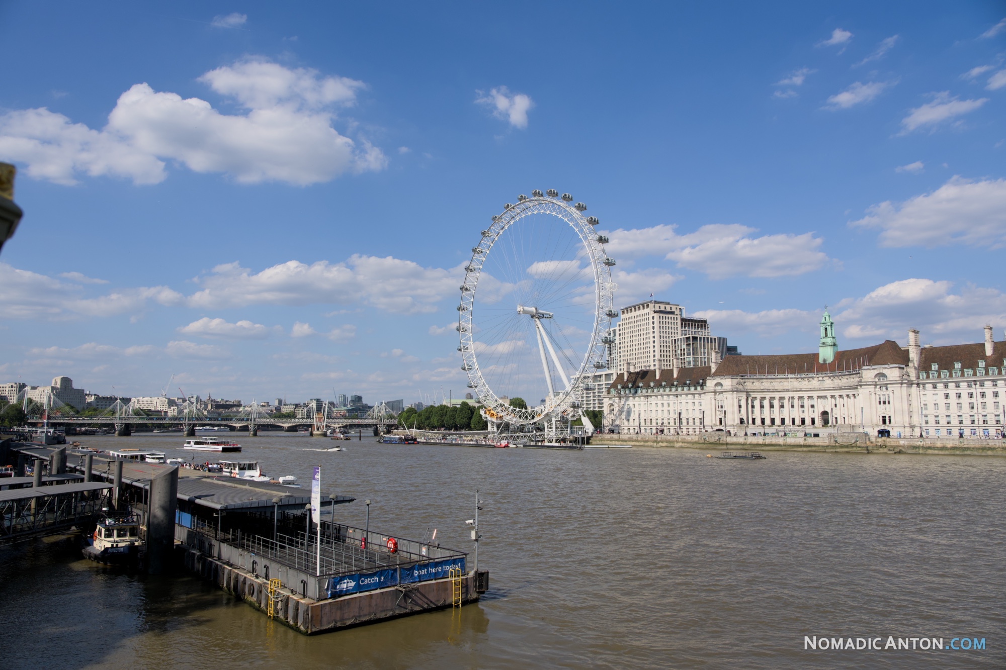 The London Eye ferris wheel viewed across the River Thames
