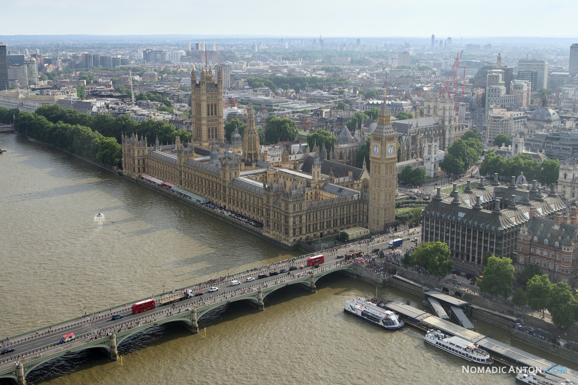 Big Ben, Parliament, and Westminster Bridge from the London Eye
